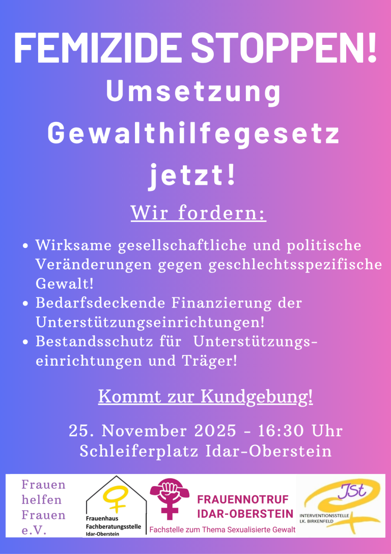 Femizide stoppen! Aufruf zur Kundgebung am 25.11.2025